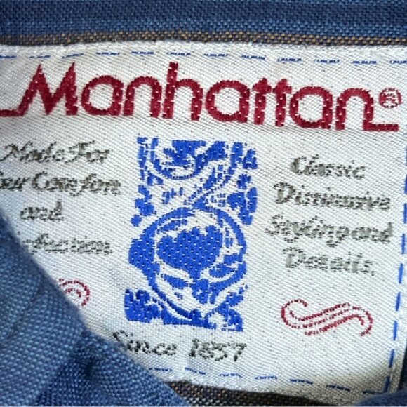 Manhattan Large Button Down Stripe Shirt w/Single Button Cuff w/Pocket - Picture 9 of 10